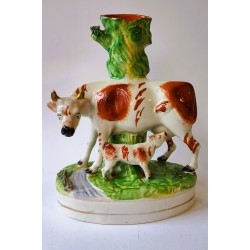 Staffordshire Pottery Pair cow and calf spill vases