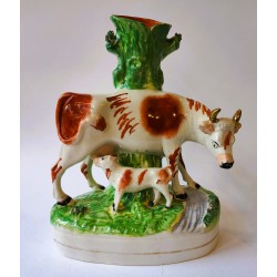 Staffordshire Pottery Pair cow and calf spill vases