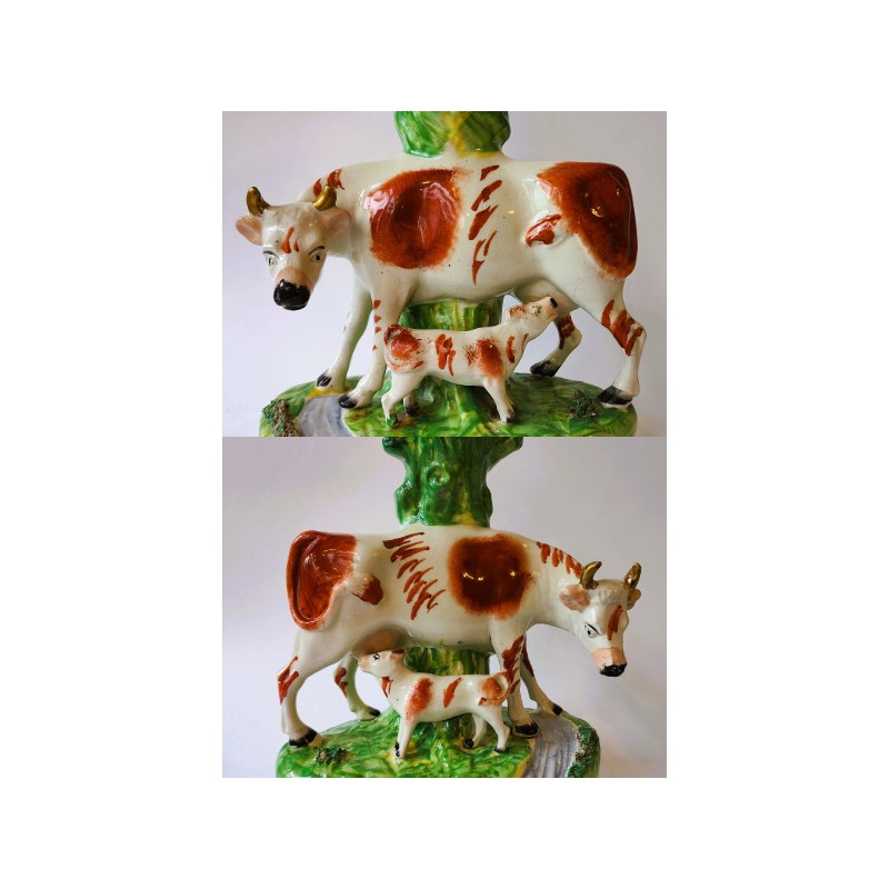 Staffordshire Pottery Pair cow and calf spill vases